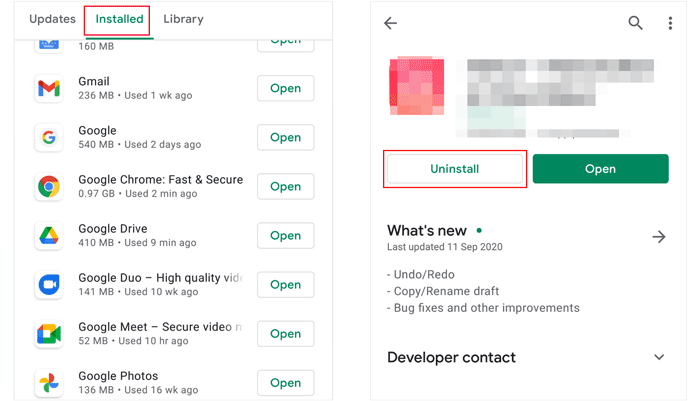 удалить приложения на Android через Google Play Store