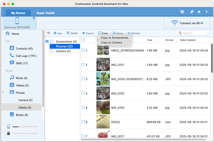 управление фотографиями Android на Mac