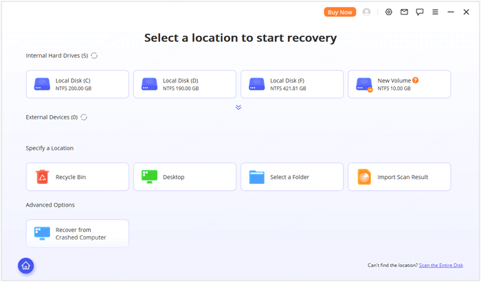 Selecione um local para recuperar.