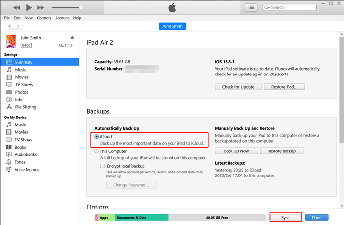 Sélectionnez « Sauvegarde iCloud » dans iTunes pour résoudre le problème de l'option grisée « Sauvegarde iCloud ».