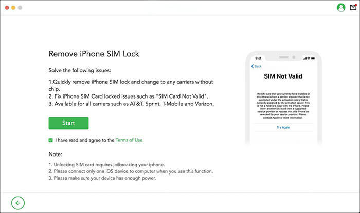 iPhone SIM 잠금 모드 제거를 선택하세요