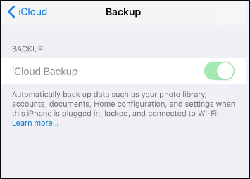 La sauvegarde iCloud est grisée.