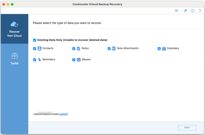 choose data types from icloud backup on mac