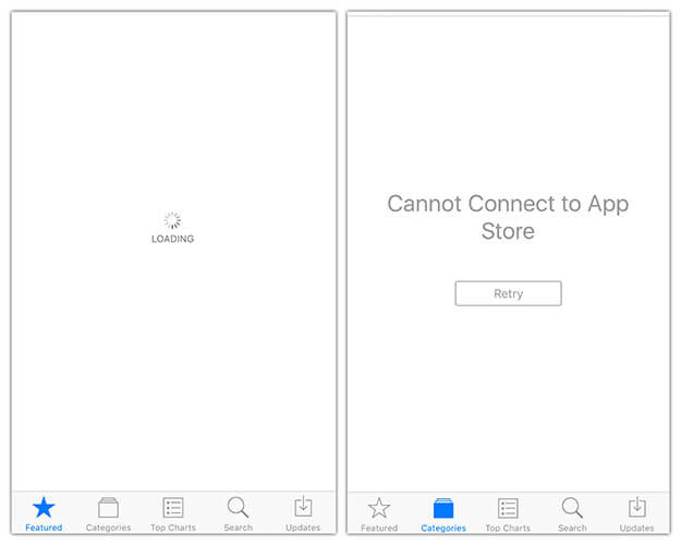 Das iPhone kann keine Verbindung zum App Store herstellen.