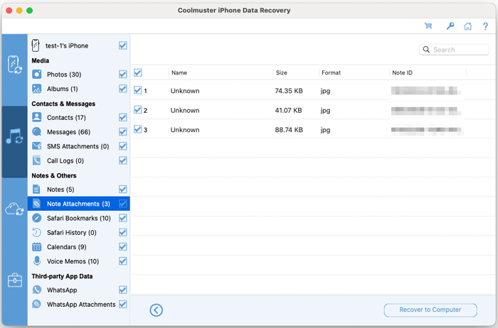 preview note attachments for recovery