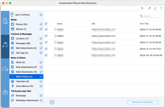 preview Safari history for recovery