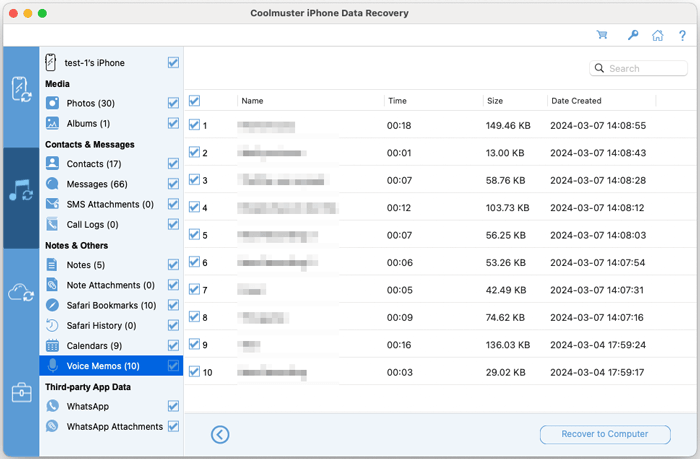 preview voice memos for recovery