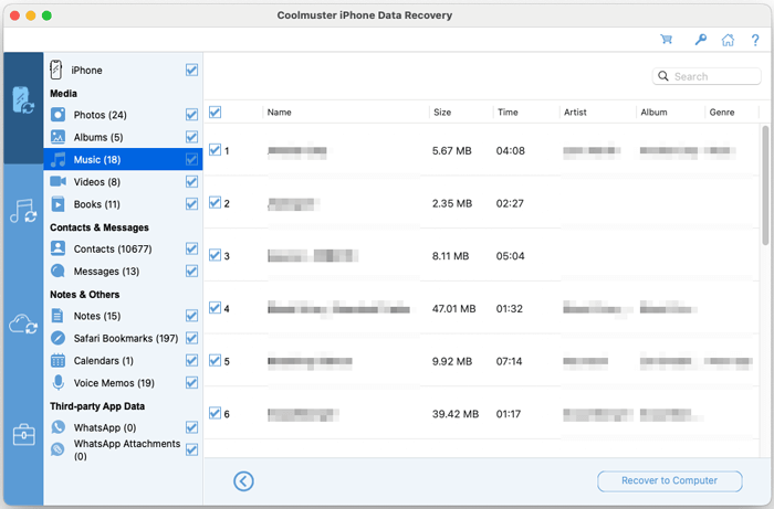 preview music files for recovery