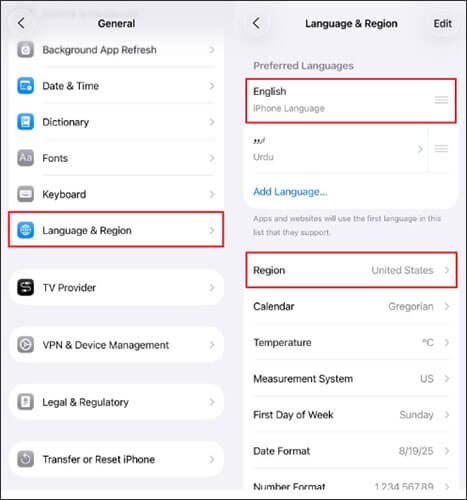 check the region and language settings to fix ios 26 call screening not working