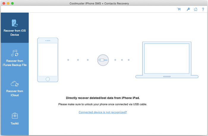 connect idevice to pc launch iphone sms and contacts recovery for mac