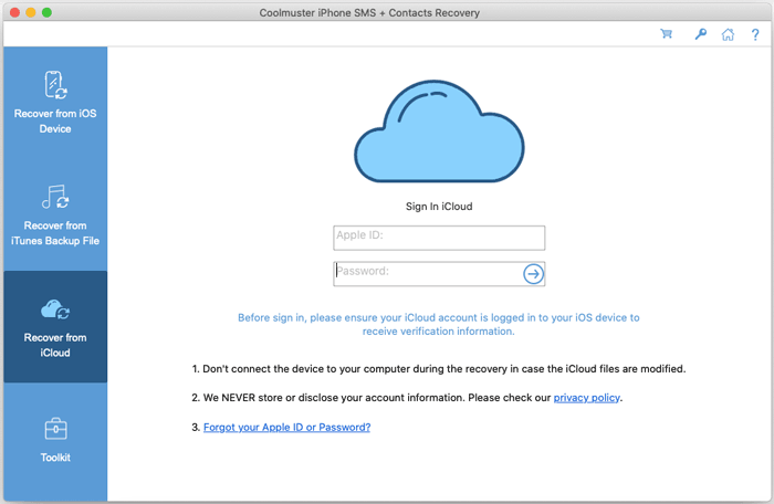 sign in with your icloud account