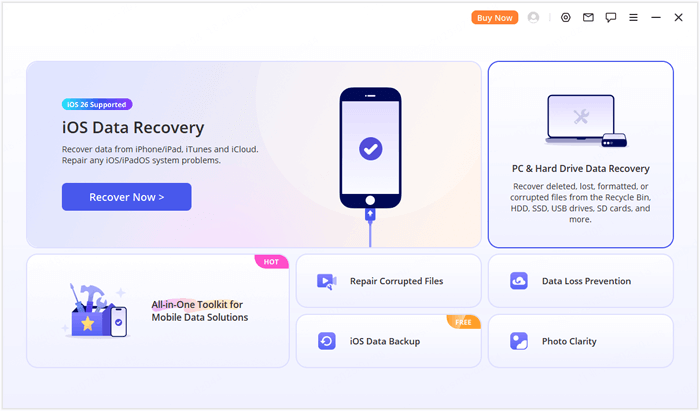 Página inicial de recuperação de dados