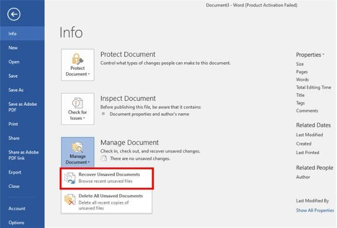 Recuperar documento do Word não salvo usando a recuperação automática