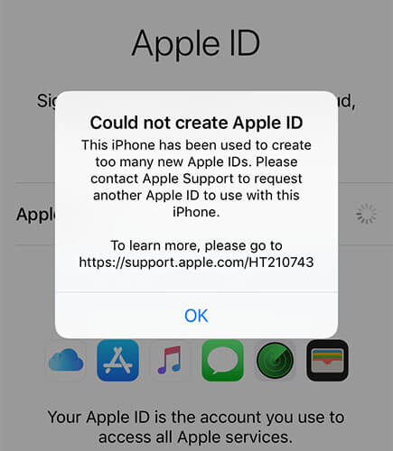 cannot create apple id at this time