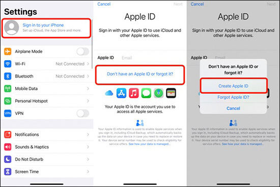 create an apple id on an iphone/ipad