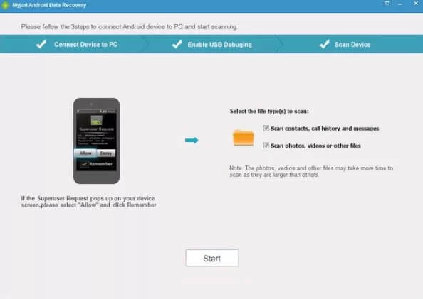 Pindai data Android dengan MyJad Android Data Recovery.
