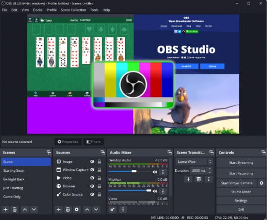 obs studio - registrazione dello schermo di Windows 10
