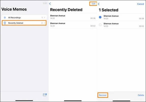 Pulihkan memo suara yang hilang dari folder yang baru saja dihapus.