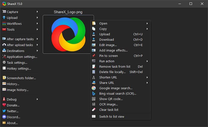 sharex - registratore dello schermo su Windows