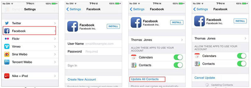 使用設定將 Facebook 聯絡人與 iPhone 同步。