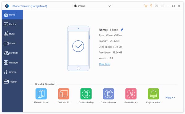 the main interface of apeaksoft iphone transfer