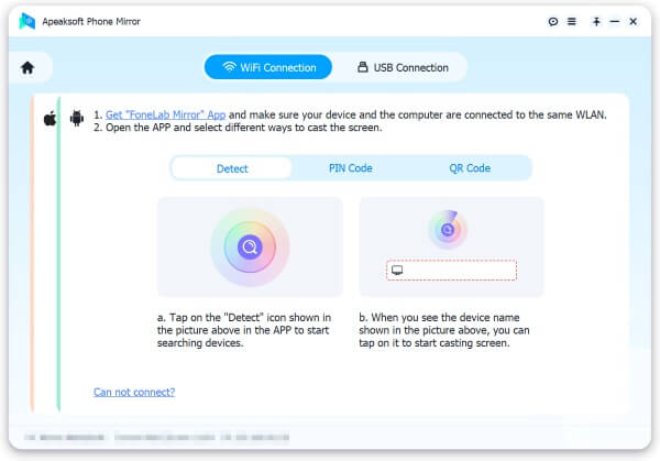デバイスをApeaksoftの電話ミラーに接続する