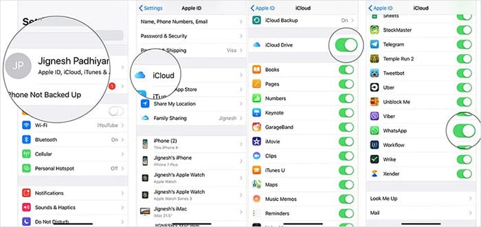 enable whatsapp in icloud to fix whatsapp couldn't restore chat history