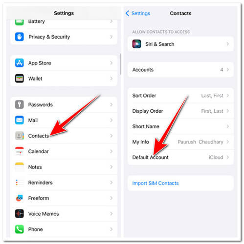 Définissez Outlook comme compte par défaut pour résoudre le problème de synchronisation des contacts de l'iPhone avec Outlook.