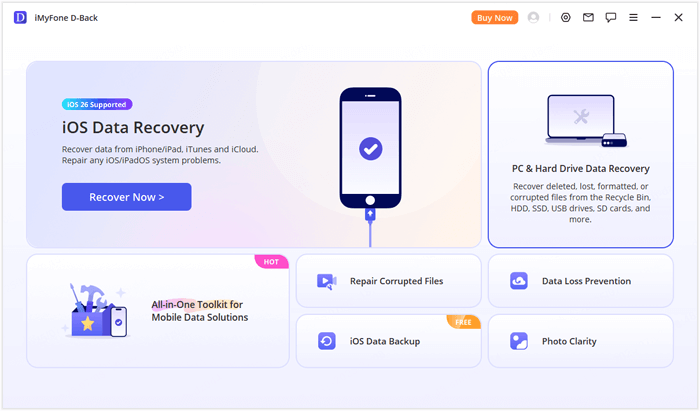 Windows用のimyfone d-backからリカバリモードを選択します
