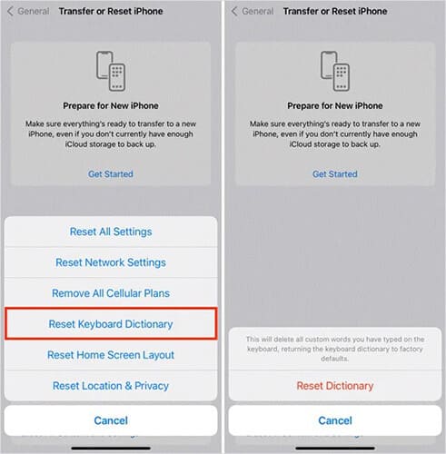 reset the keyboard dictionary to fix iphone keyboard not working
