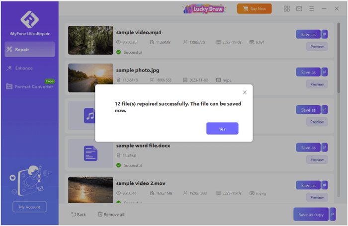 Reparierte Dateien speichern