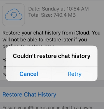 whatsapp couldn't restore chat history