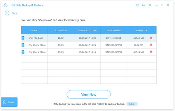 afficher la liste de sauvegarde