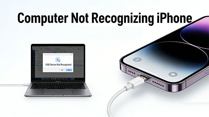 O computador não reconhece o iPhone.