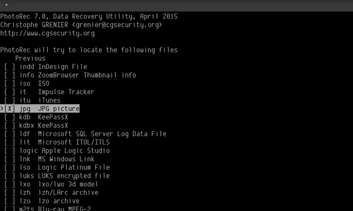 Photorec ile kayıp JPG resimlerini kurtarın