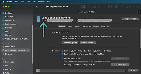 получить UDID в Finder