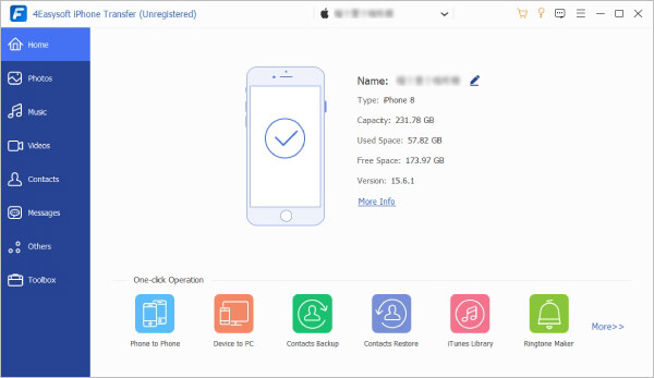 the main interface of 4easysoft iphone transfer