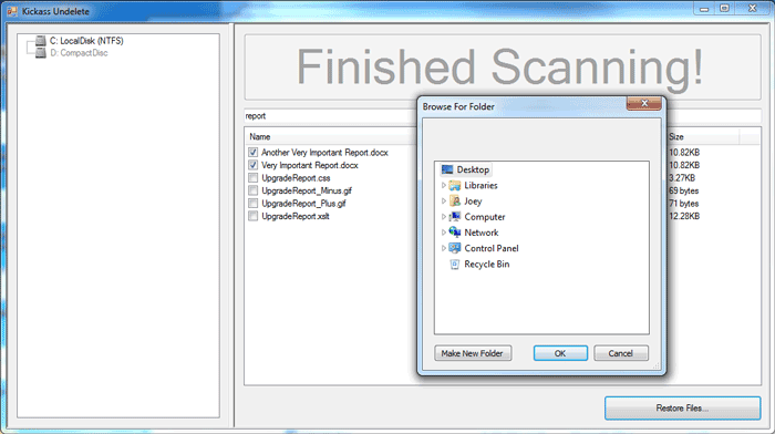 Используйте Kickass Undelete для восстановления удалённых фотографий с камеры Canon.