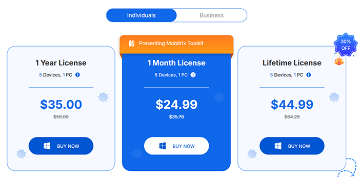 mobitrix perfix individuals price on windows