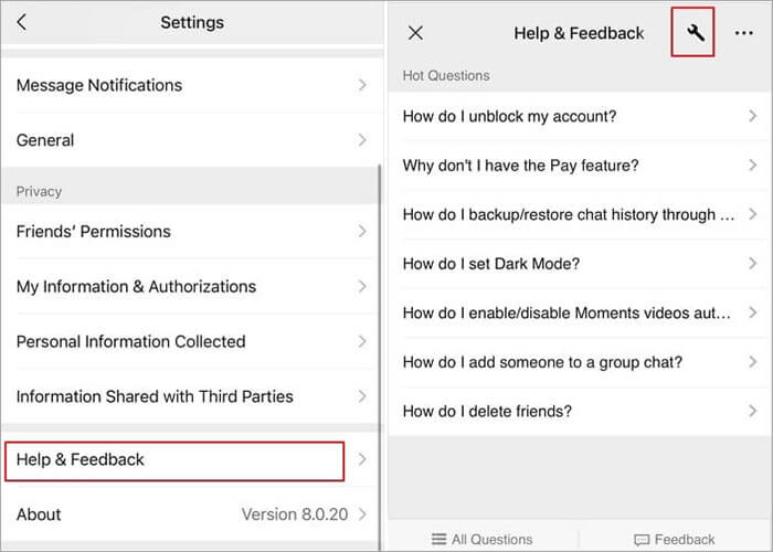 微信上的幫助與回饋