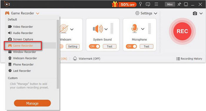 scegli il registratore di gioco