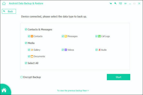 Apeaksoft Sauvegarde et restauration de données Android : choisissez le type de données