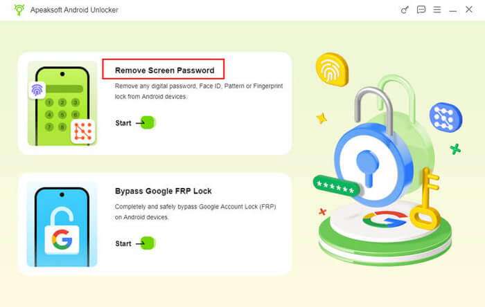 Seleccione el modo de desbloqueo en Apeaksoft Android Unlocker.