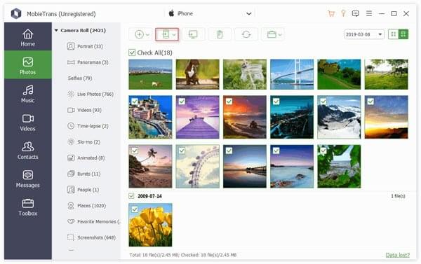выберите данные из apeaksoft mobietrans