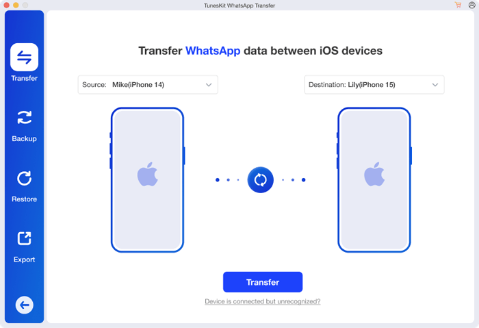 page d'accueil de Tuneskit transfert WhatsApp