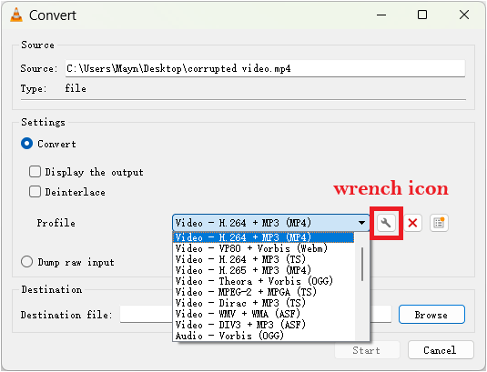 réparer les fichiers mp4 avec VLC