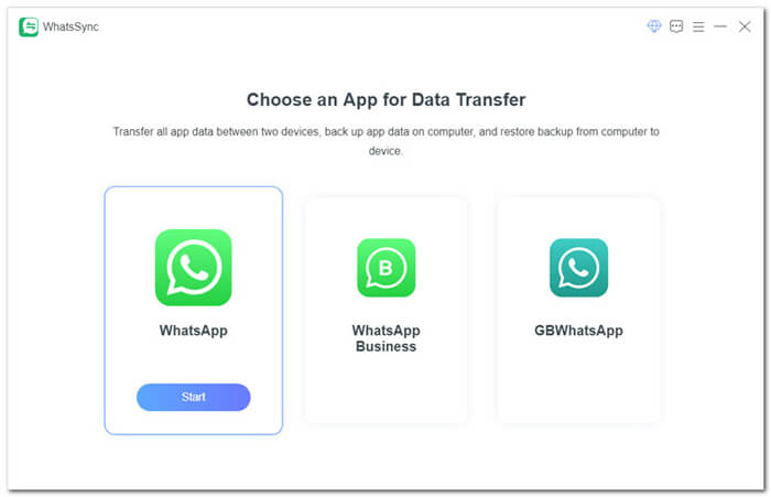 从 Aiseesoft Whatssync 中选择 WhatsApp
