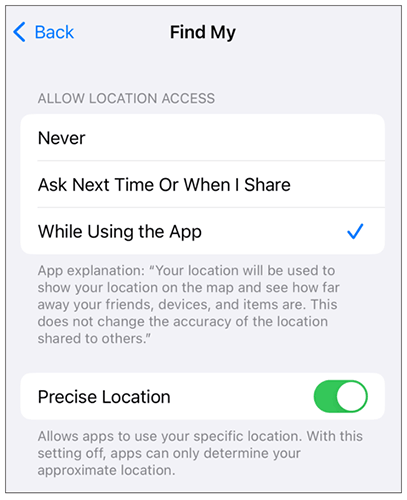 Autoriser l'accès à ma position pour résoudre le problème de partage de position indisponible sur iPhone