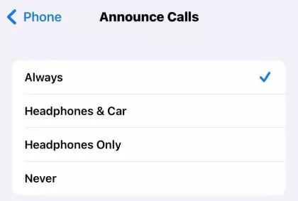 check announce calls settings to fix iphone going straight to voicemail
