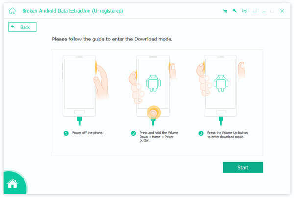 Extracción de datos de Android de apeaksoft rota, entrar en modo de descarga